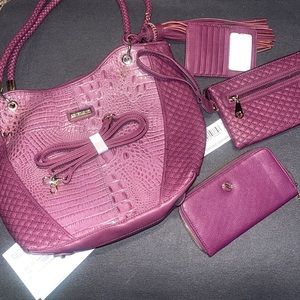Madi Claire Devon Quilted Croc Braided Lilac leather purse wallet set